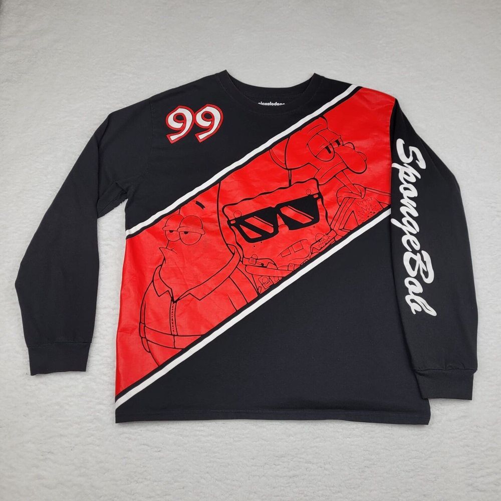 Nickelodeon Shirt Mens XL Black Red Spongbob Patrick Squidward 99 Long Sleeve T